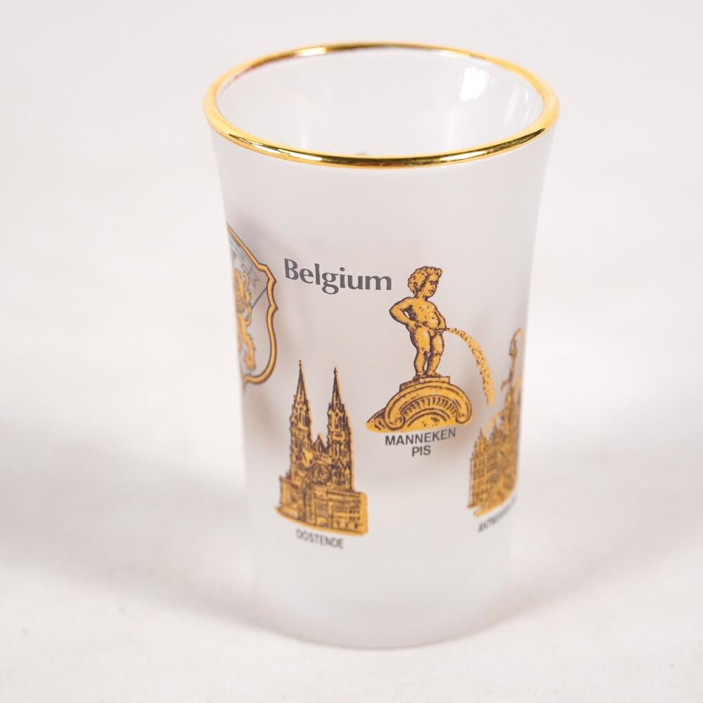 Belgium Cities Gold Frosted Shot Glass Drinking Cup Drinkware Barware Glassware
